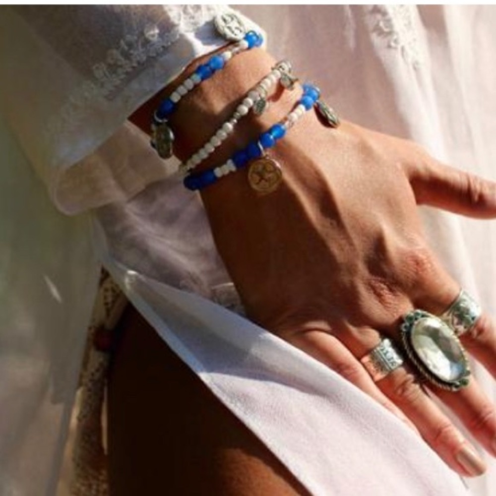 Blue Agate Charm Bracelet Set